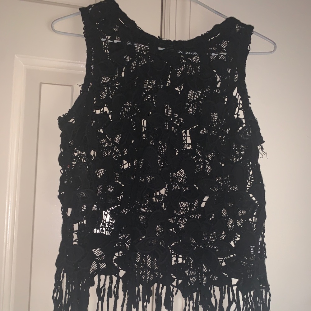 Black knit floral see through tank top